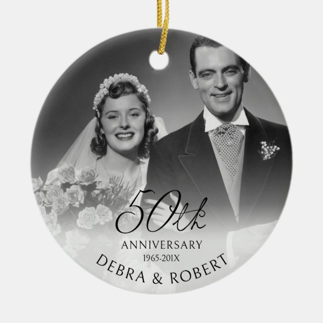 Ornamento de la foto del 50 aniversario de oro con (Frente)