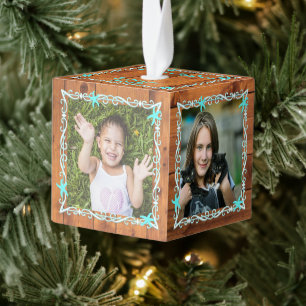 Ornamento de la foto del cubo de madera enmarcado