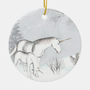 Ornamento de la foto del invierno del unicornio