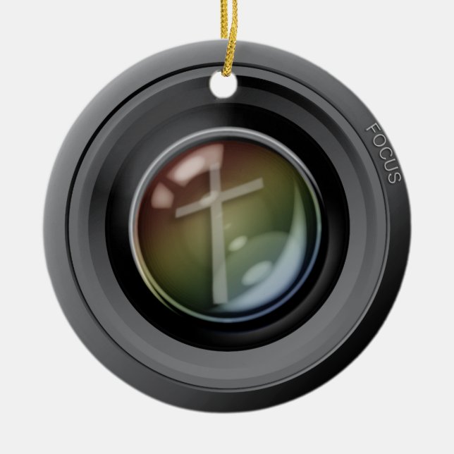 Ornamento de la lente de cámara. Foco en Jesús (Frente)