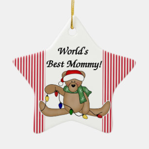 Ornamento de la mamá del mundo del oso de peluche