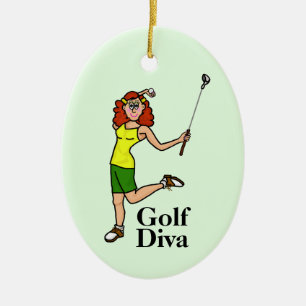 Ornamento de la mujer de cabeza roja Golfer