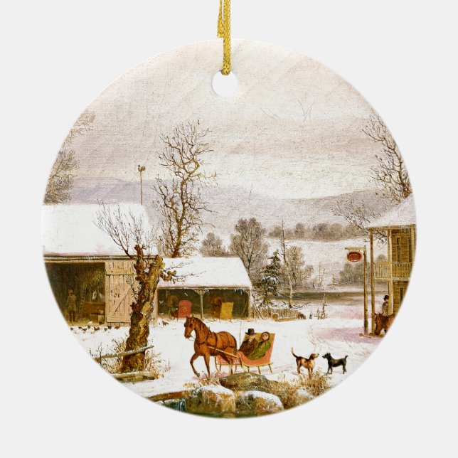 Ornamento de la nieve del granero del caballo y (Atrás)