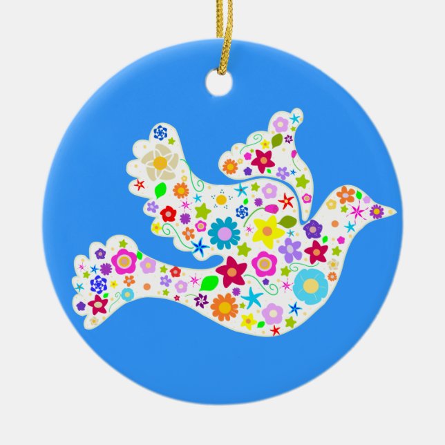 Ornamento de la paloma del blanco del flower power (Frente)