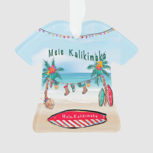 Ornamento de la placa de surf Mele Kalikimaka (Anverso)
