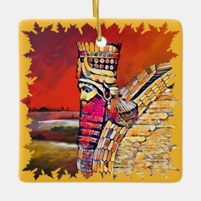 Ornamento de la plaza de cerámica Assyrian Lamassu (Anverso)