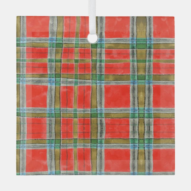 Ornamento de la plaza de vidrio MAC BAIN TARTAN (Anverso)