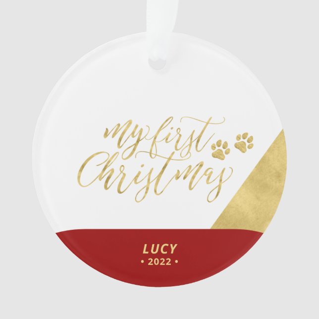 Ornamento de la primera foto de Navidad de perro M (Anverso)