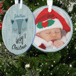 Ornamento de la primera foto navideña de Blue Woo