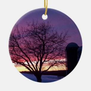 Ornamento de la puesta del sol del invierno