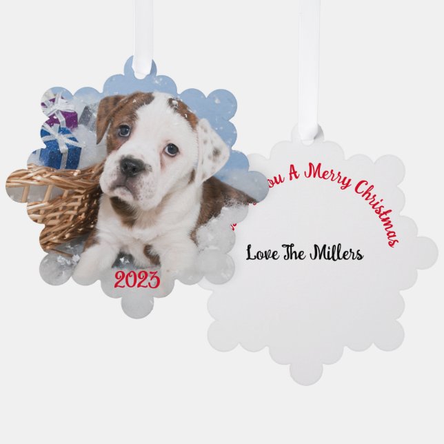 Ornamento de la tarjeta de Navidades personalizada (Anverso/Reverso)