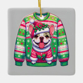 Ornamento de las felices fiestas de bulldog francé