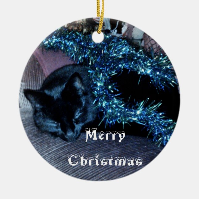 Ornamento de las FELICES NAVIDAD del CAT NEGRO (Frente)