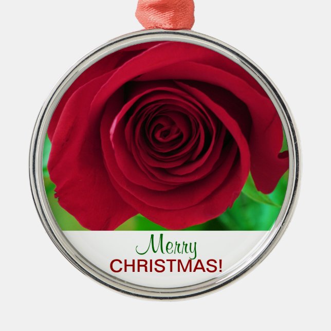 Ornamento de las Felices Navidad del rosa rojo (Frente)