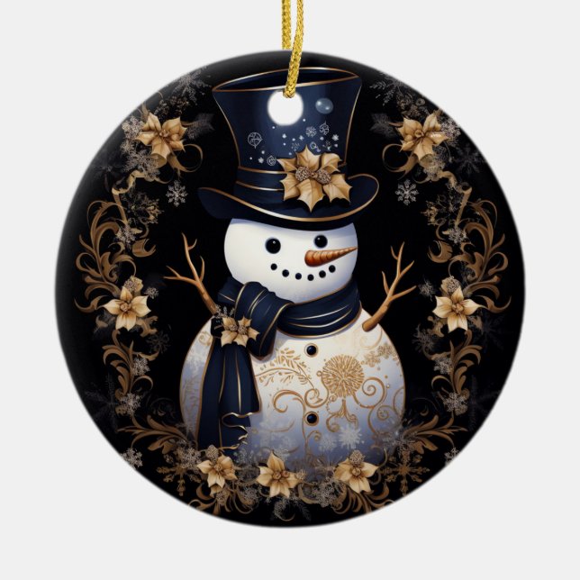 Ornamento de las flores de oro de Snowman (Frente)