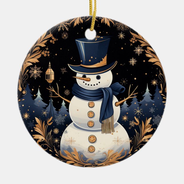 Ornamento de las hojas de oro de Snowman (Frente)