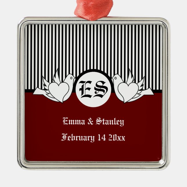 Ornamento de las iniciales de palomas negras, roja (Frente)