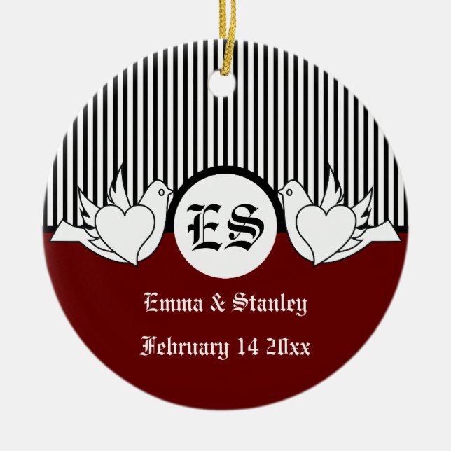 Ornamento de las iniciales de palomas negras, roja (Frente)