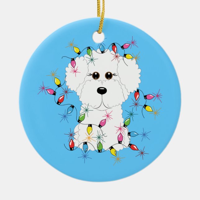 Ornamento de las luces de navidad de Bichon Frise (Frente)