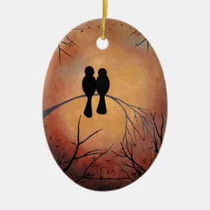 Ornamento de los Lovebirds de la puesta del sol