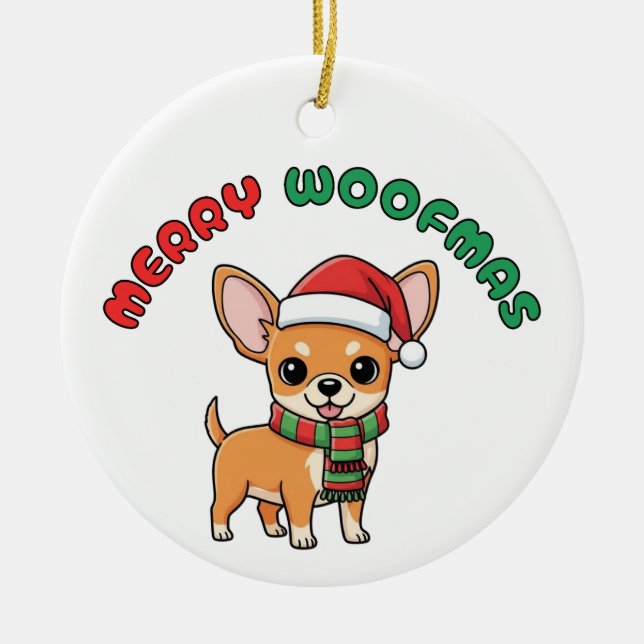Ornamento de los navidades Chihuahua: Feliz Woofma (Frente)
