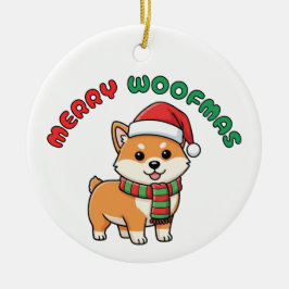 Ornamento de los navidades Shiba Inu: Feliz Woofma