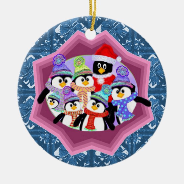 Ornamento de los pingüinos del día de fiesta (Frente)