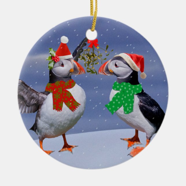 Ornamento de los Puffins festivos (Frente)