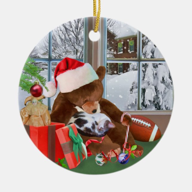 Ornamento de los sueños del navidad del gatito y (Frente)
