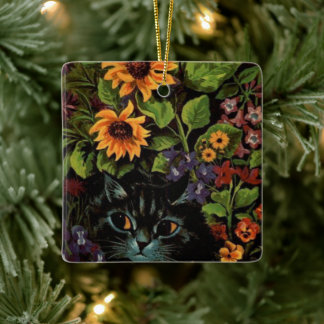 Ornamento de Louis Wain sobre gatos rodeados de fl