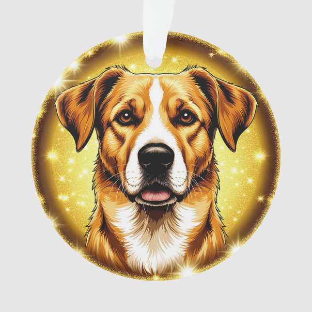 Ornamento de Lujo con Retrato de Perro Dorado Esté (Anverso)