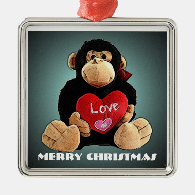 Ornamento de lujo del navidad del amor del mono (Frente)