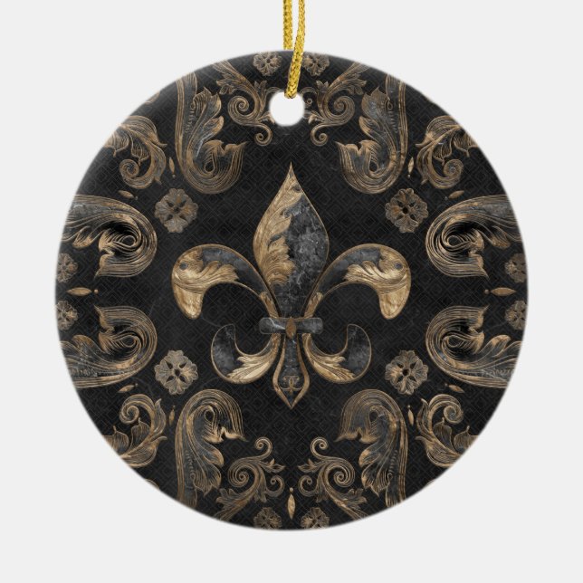 Ornamento de lujo Fleur-de-lis - Mármol Negro (Frente)