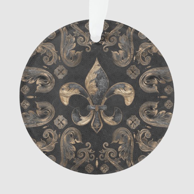 Ornamento de lujo Fleur-de-lis - Mármol Negro (Anverso)