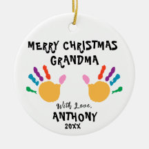 Ornamento de mano para niños navideños de Feliz Pe