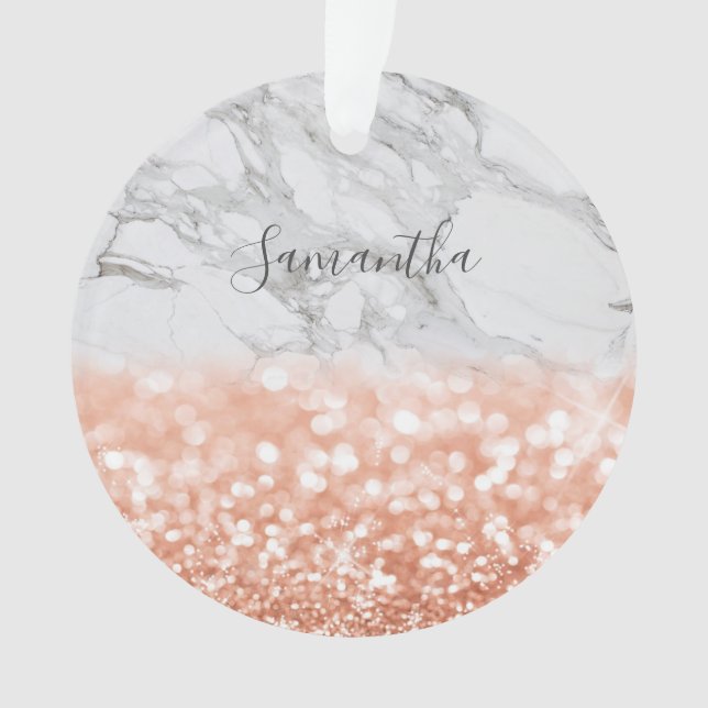 Ornamento de mármol Rosa de oro Purpurina personal (Anverso)