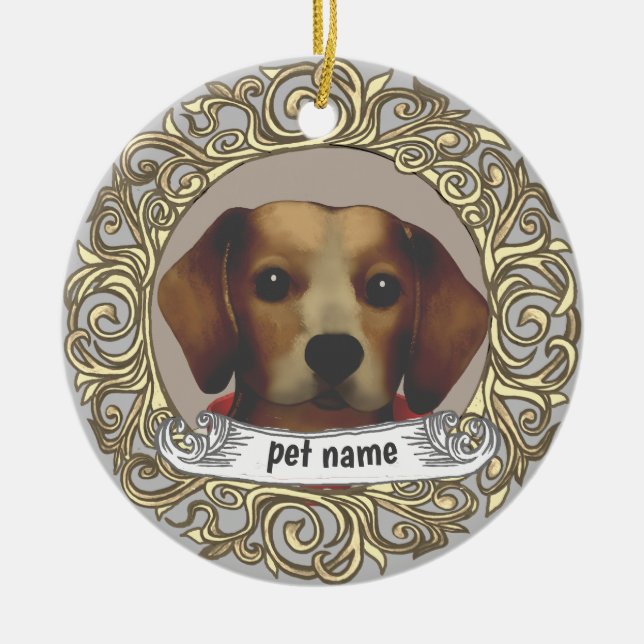 Ornamento de memoria de amor de perro beagle (Frente)