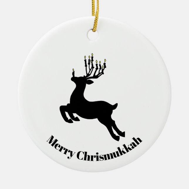 Ornamento de Menorah Deer Silhouette Chrismukkah (Frente)