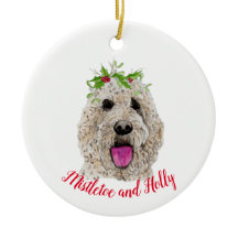 Ornamento de Mistletoe y Holly Golden Doodle