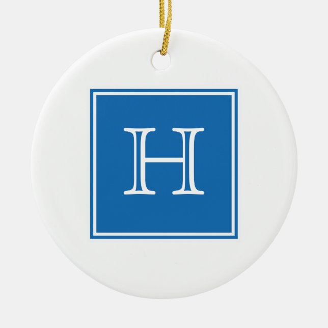 Ornamento de monograma cuadrado azul (Frente)
