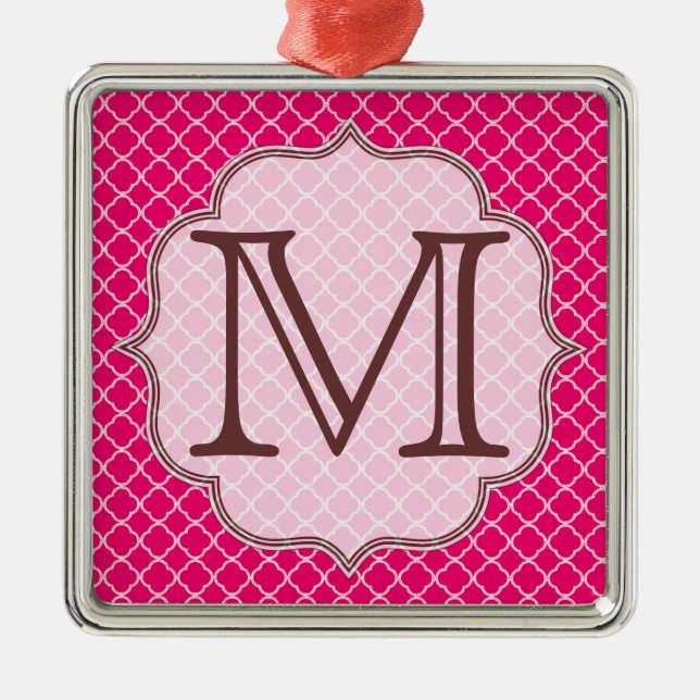 Ornamento de Monograma Latti de Cuarterfoil Pink C (Frente)