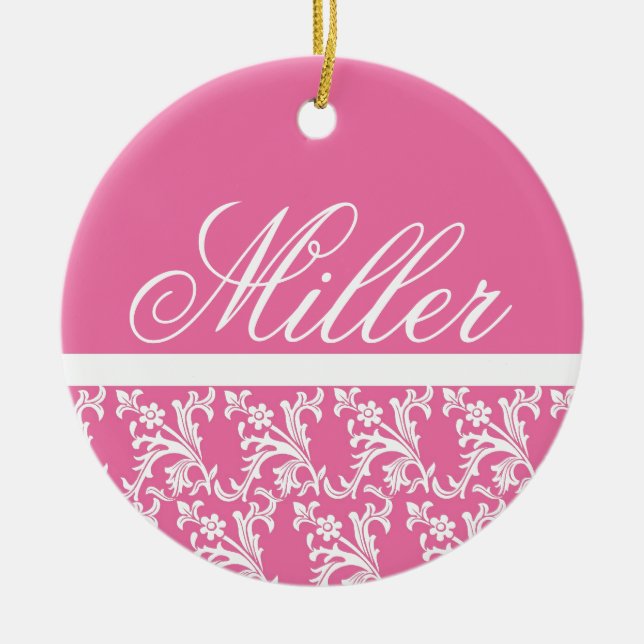Ornamento de monograma rosa (Frente)