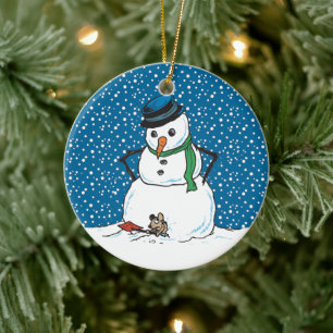 Ornamento de muñeco de nieve y ratón
