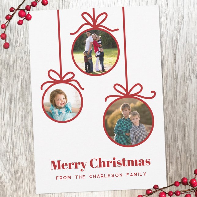 Ornamento de Navidad 3 Foto (Three photo Christmas ornament holiday card)
