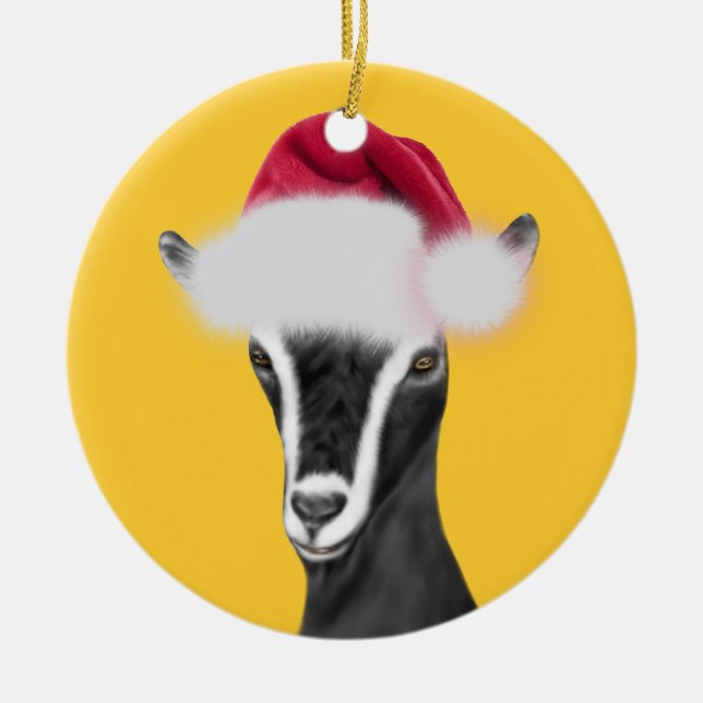 Ornamento de Navidad Alpine Goat Santa Hat (Frente)