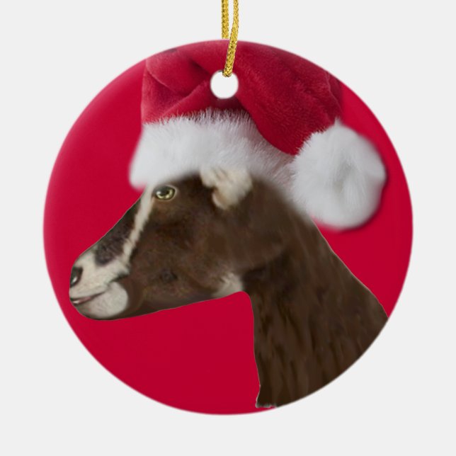 Ornamento de Navidad Alpine Goat Santa Hat (Frente)