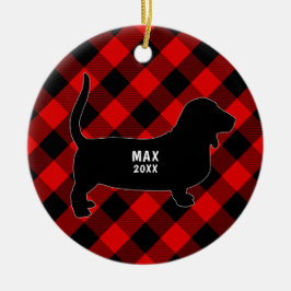 Ornamento de Navidad Basset Hound Plaid