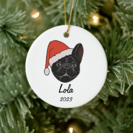 Ornamento de Navidad Black Frenchie Santa Hat
