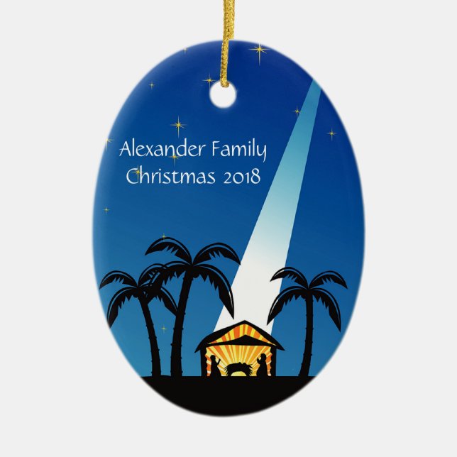 Ornamento de Navidad Blue Modern Nativity (Frente)