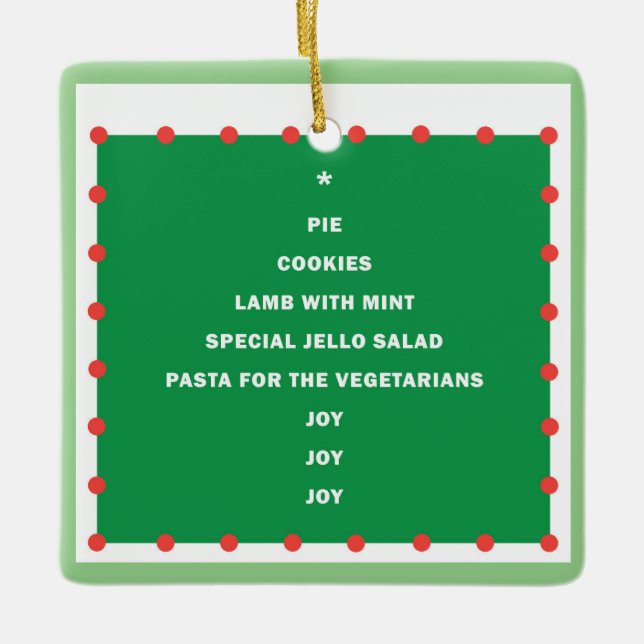 Ornamento de Navidad cerámico con palabras de vaca (Anverso)